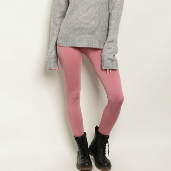 Mauve Fleece High Waisted leggings - Picture 2 of 4